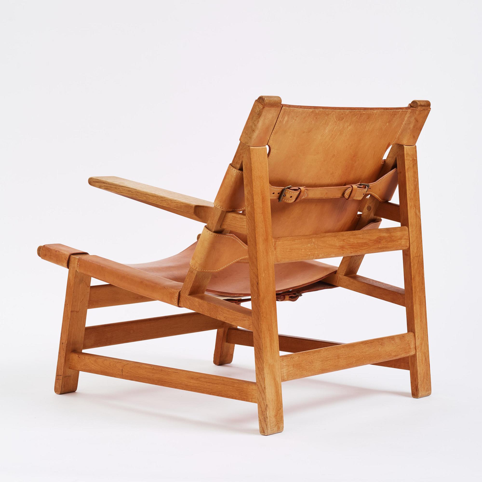 Børge Mogensen, an oak and natural brown leather easy chair model "2225", Fredericia Stolefabrik, Denmark, 1960s.