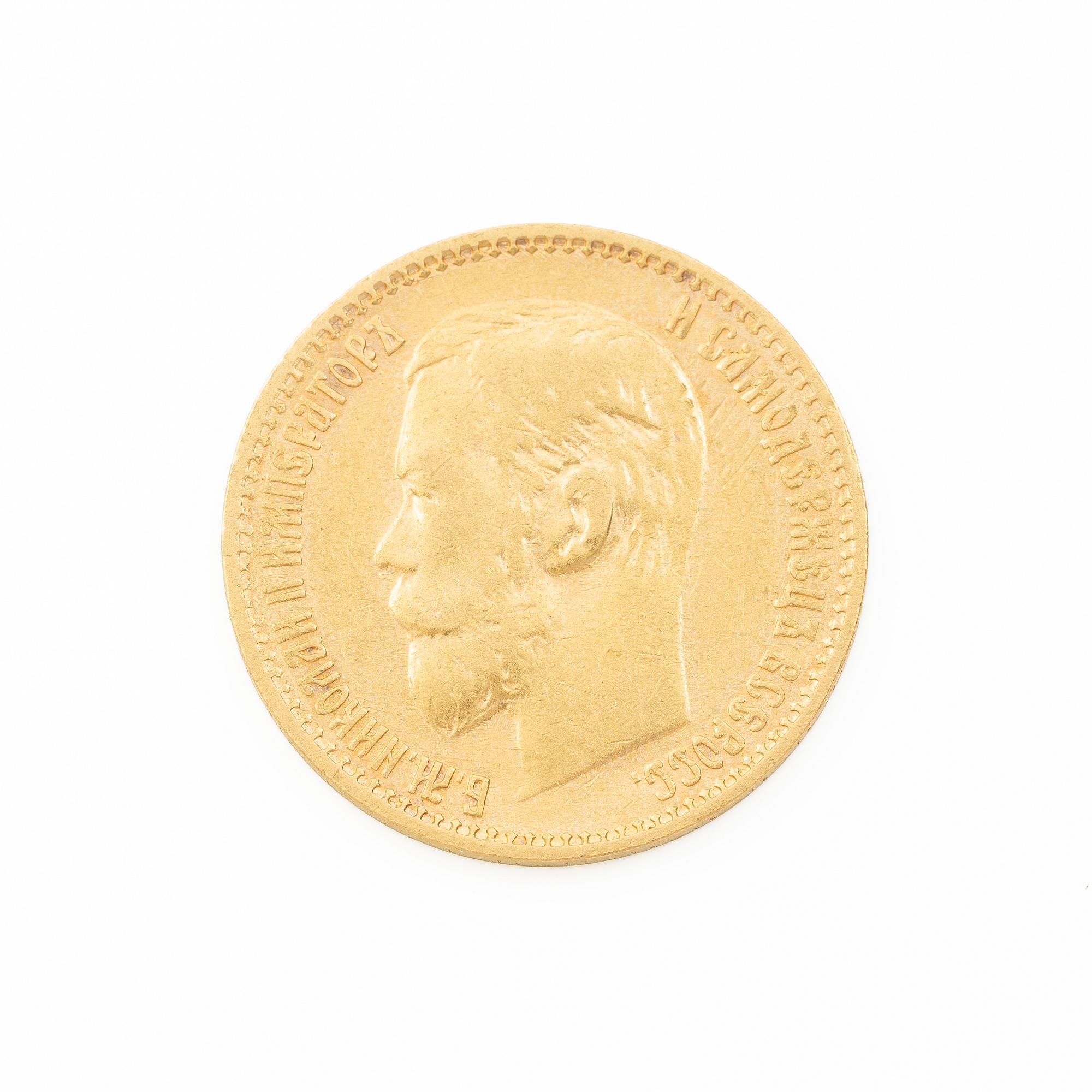 Gold coin, Nicholas II, Russia, 5 Rubles, 1899.