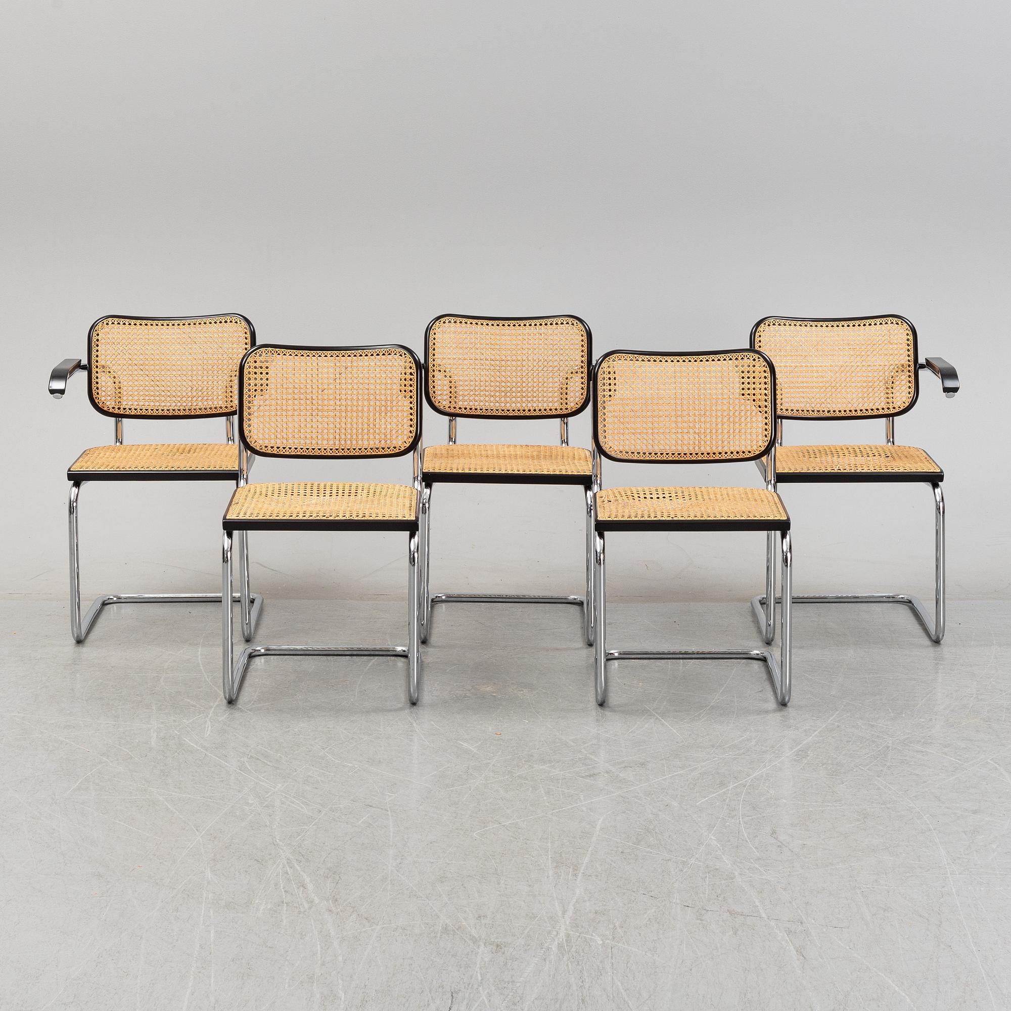 Marcel Breuer, five tubular steel 'Cesca' chairs, Knoll Studio.