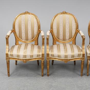 STOLAR samt KARMSTOLAR, 2+2 st, gustaviansk stil, 1900-talets första hälft.