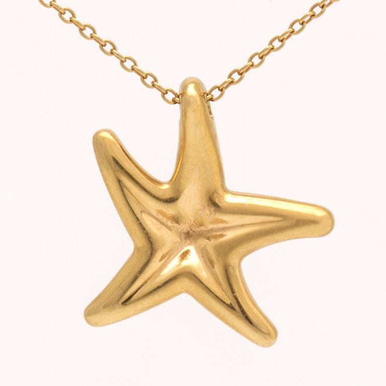 Tiffany & Co, necklace 18K gold, Elsa Peretti "Starfish" small approx 10 mm, original box, dustbag and shoppingbag.