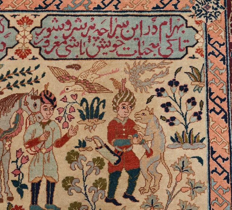 A CARPET, a semi-antique Tabriz figural, ca 327-333,5 x 236,5-240 cm.