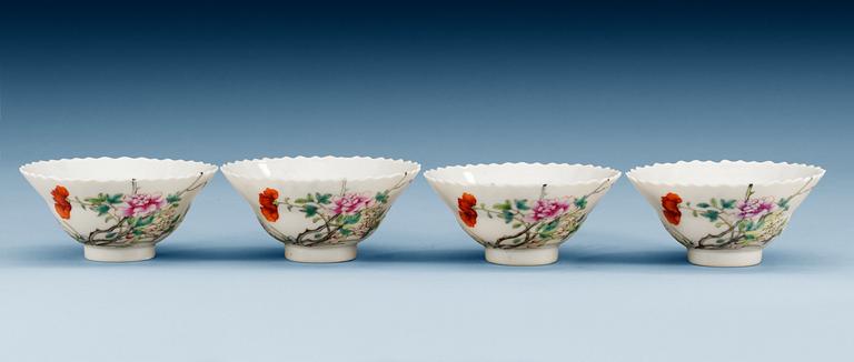 A set of four famille rose bowls, late Qing dynasty with Guangxus six character mark.