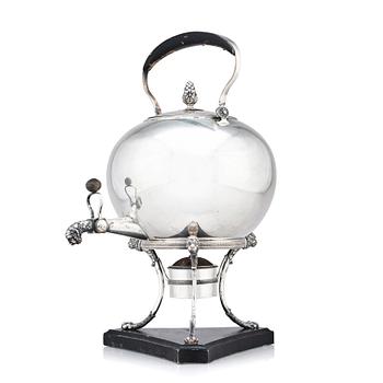 197. A Swedish 19th century silver tea-urn with stand and burner, mark of Gustaf Möllenborg, Stockholm 1826.