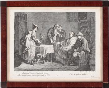 GRAVYRER, ett par, sannolikt efter Étienne Aubry, 1700-tal.