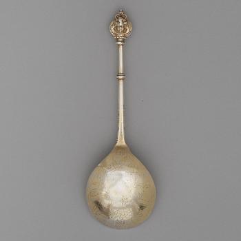 A Swedish 17th century silver-gilt spoon, unmarked.