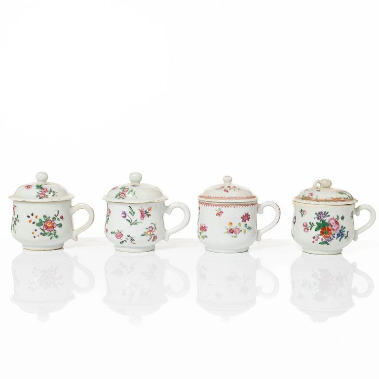 A group of 12 CHinese famille rose porcelain custard cups with covers, Qing dynasty, 18th century.