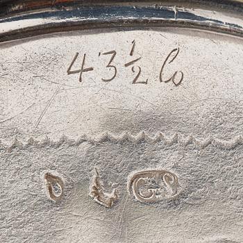 A Swedish 18th century silver tea-pot with two spouts, marks of Gustaf Stafhell d.ä., Stockholm 1740.
