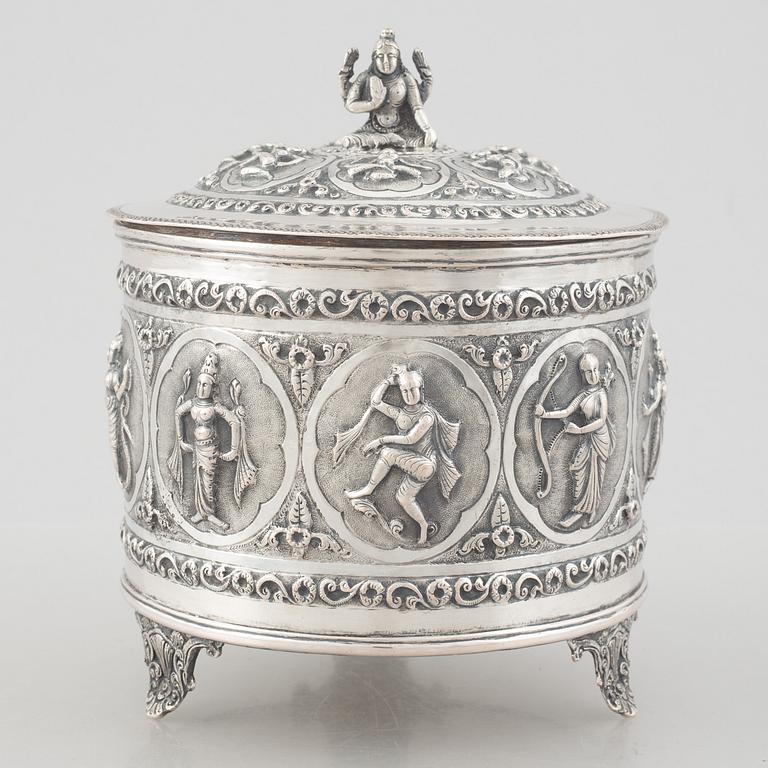 A silver bowl with lid, from possibly India/ Sri Lanka, 20th century.