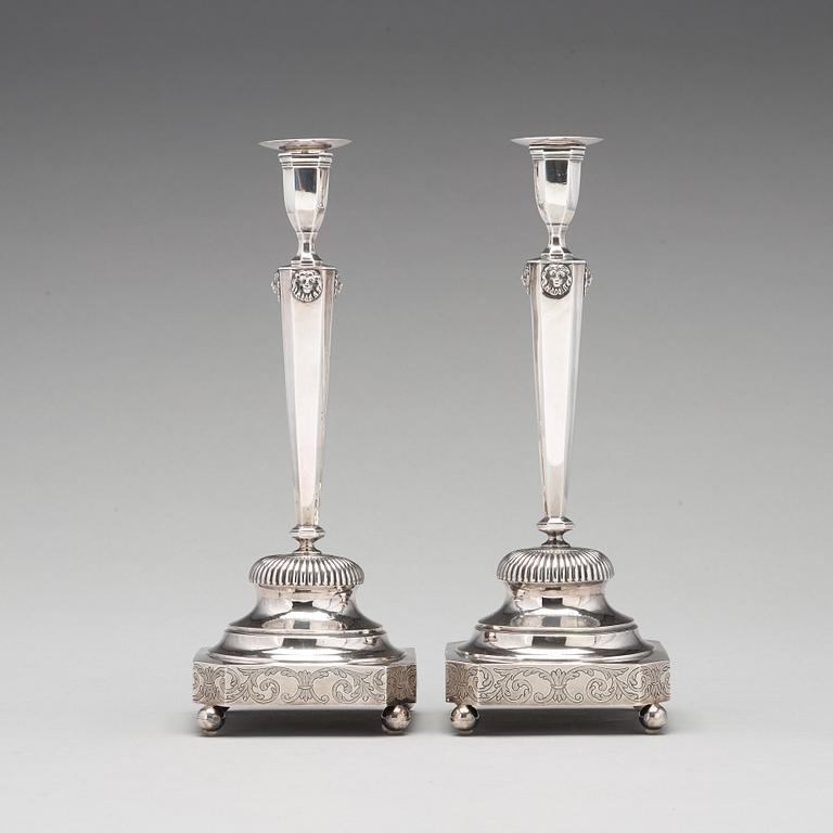 A pair of Swedish late 18th century silver candlesticks, mark of Stephan Westerstråhle, Stockholm 1799.