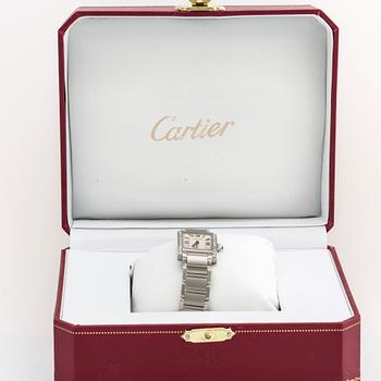 CARTIER TANK FRANCAISE steel and brilliant-cut diamonds approx 0,50 ct, Cartier case.