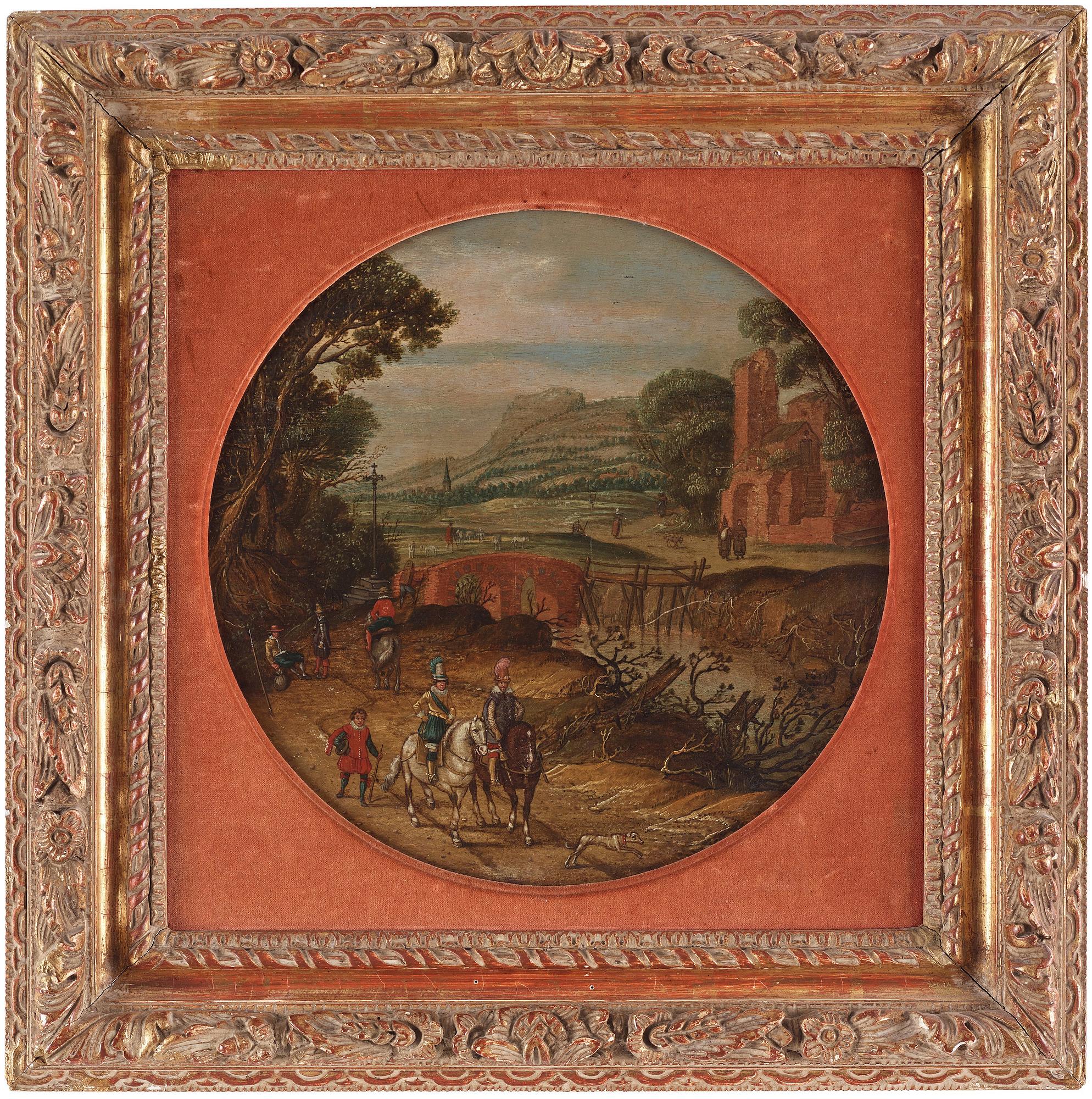 Esaias van de Velde Hans krets, Landskap med ryttare vid kloster.