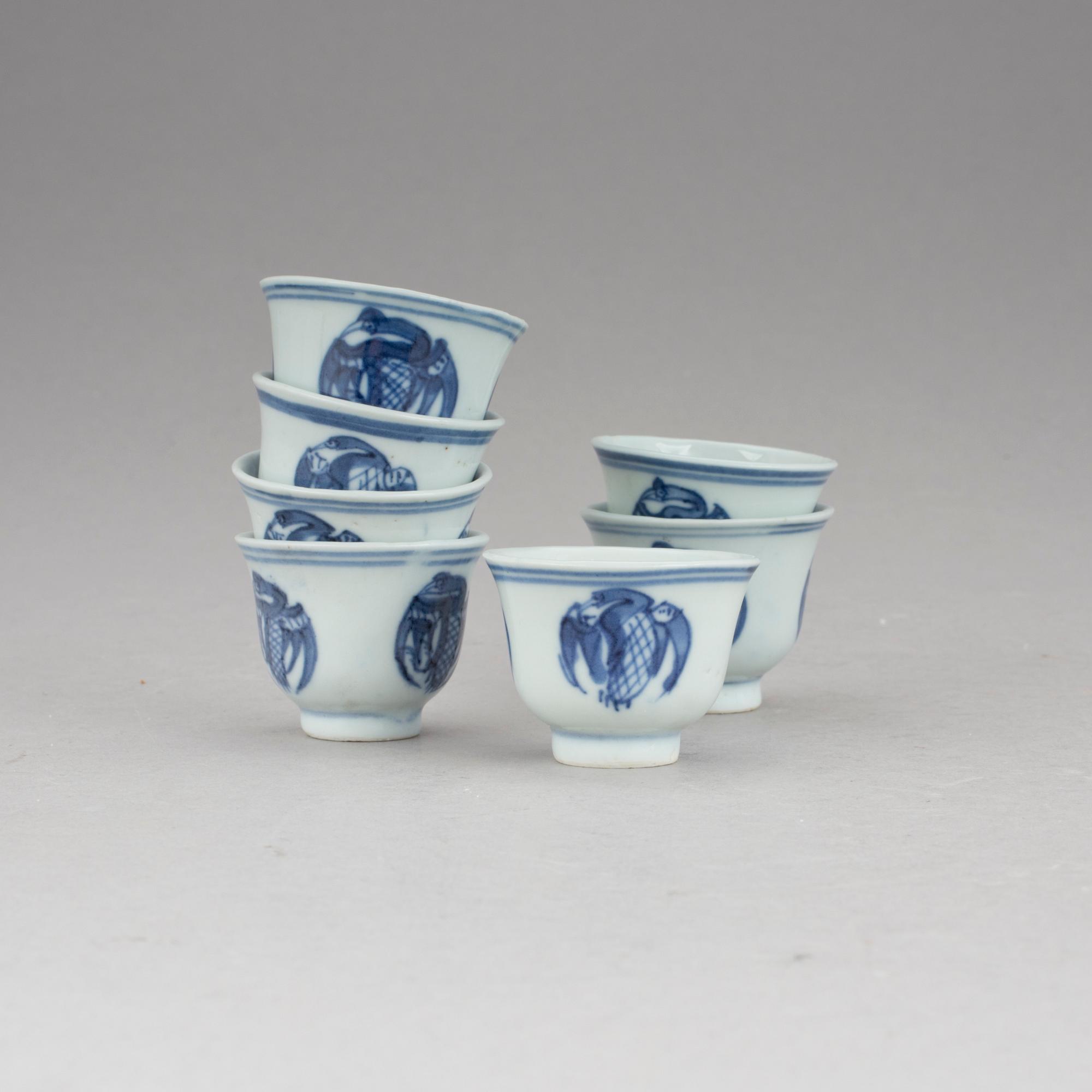 KOPPAR, 7, porslin, Kina, 1800-tal.