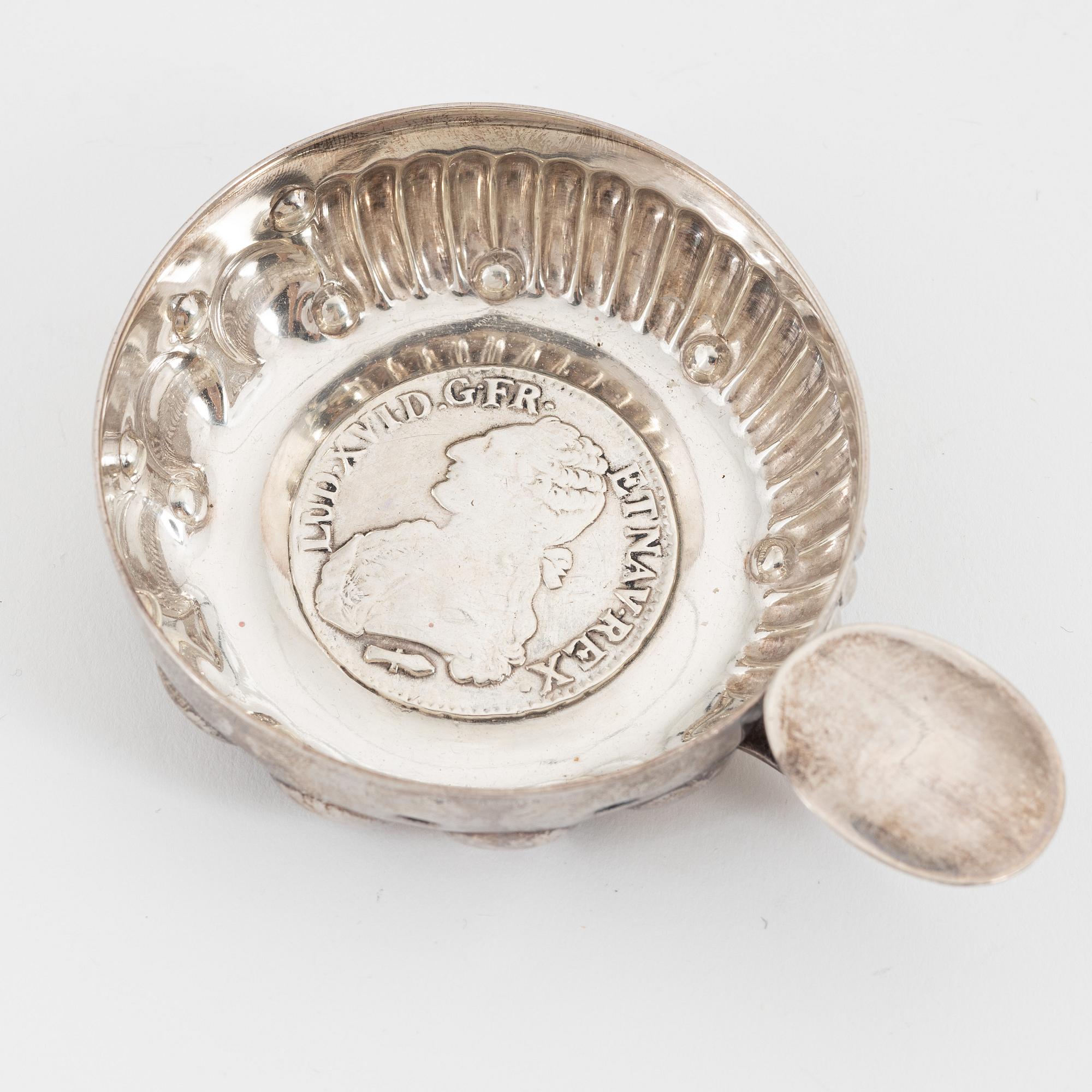 Six silver tastevin/wine tasting cups, including Gustave Keller, Paris, France, 19th/20th century.