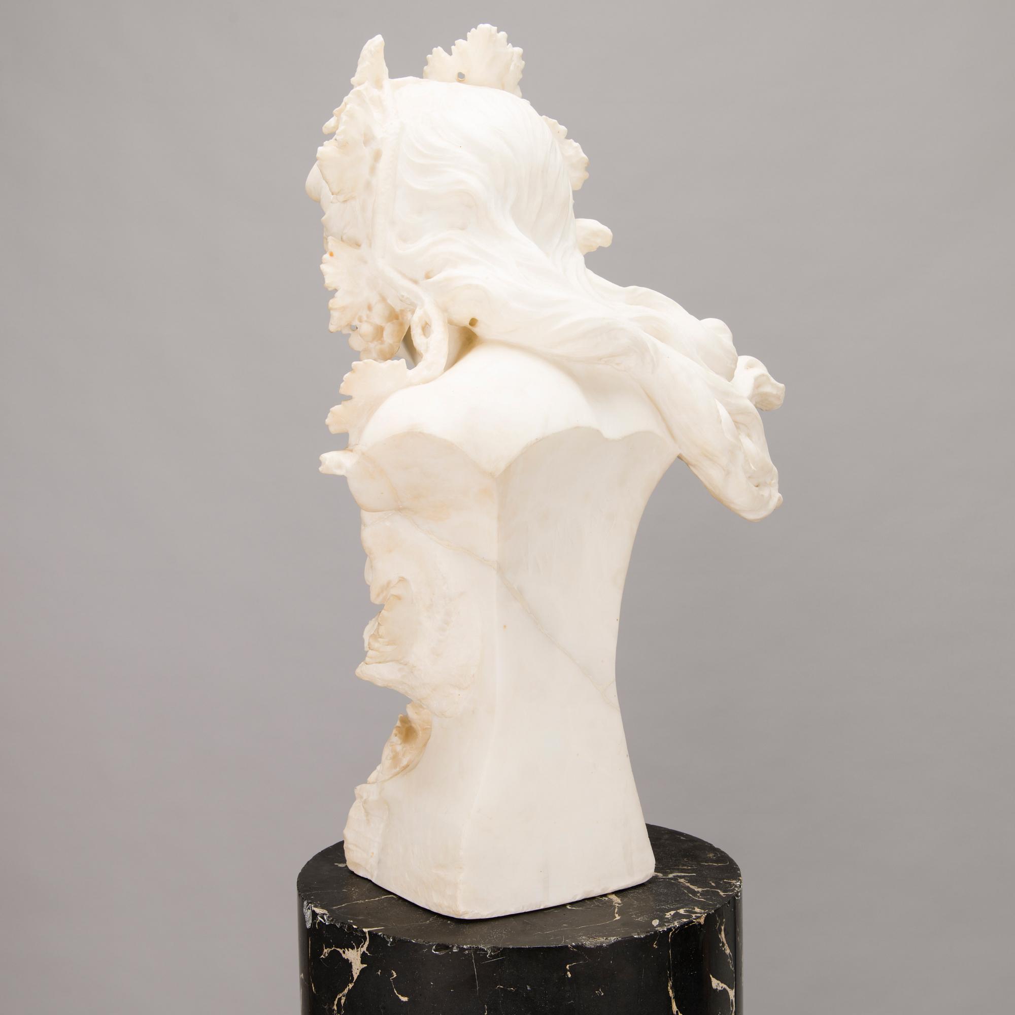 AN RENÉ CHARLES MASSÉ, "Allegorie de la vigne", after, signed female alabaster bust on a pedestal.