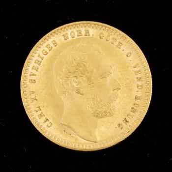 GULDMYNT, dukat, Karl XV, Sverige-Norge 1860. Vikt ca 3 gram.