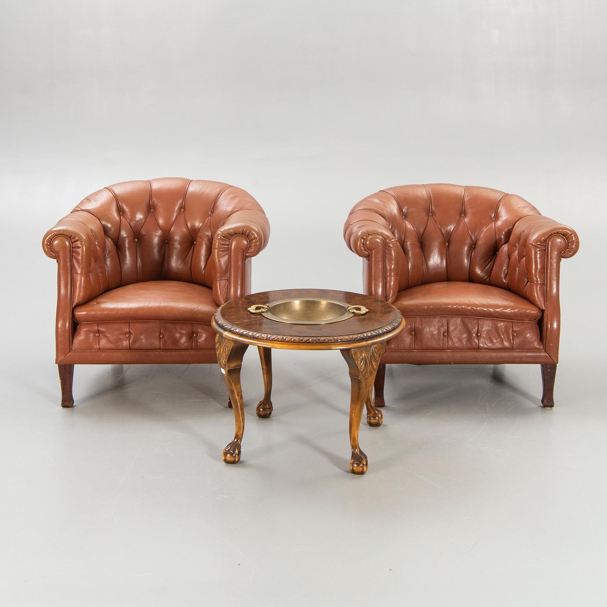 Armchairs, "Club armchair", table, first half of the 20th century.