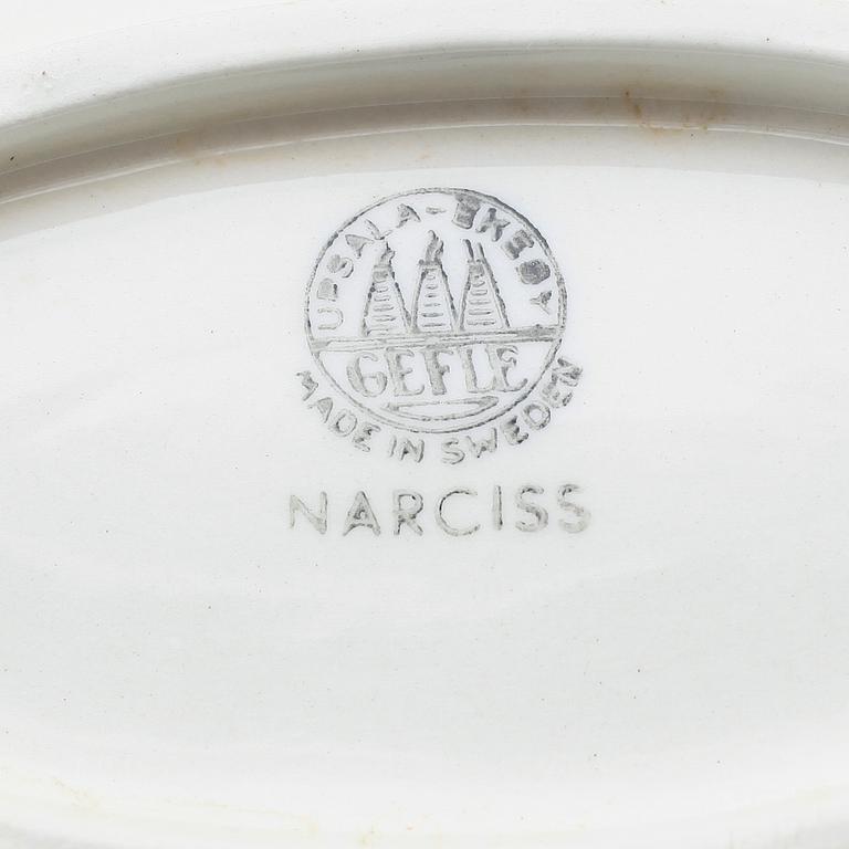 VAS och 2 st FAT, porslin, "Narciss", Lillemor Mannerheim, Upsala-Ekeby, Gefle, 1900-talets mitt.