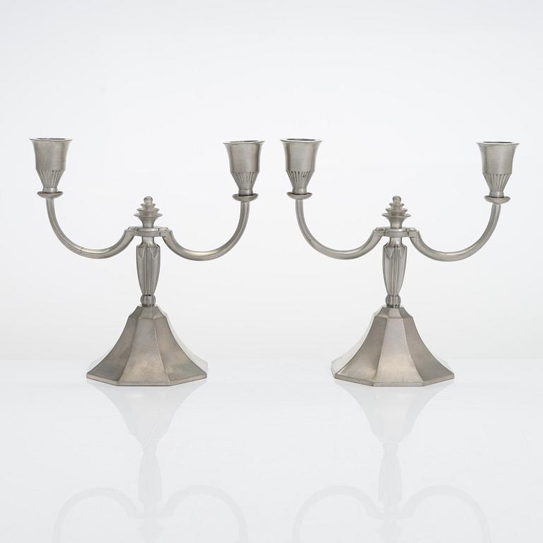 Just Andersen, A pair of danish pewter candelabra.