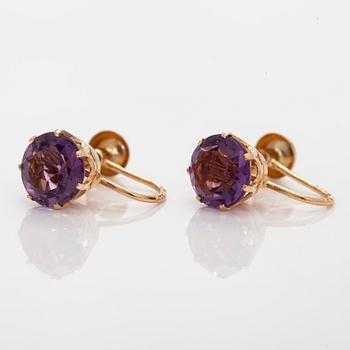 Örhängen, fasettslipade ametister, 14K guld.