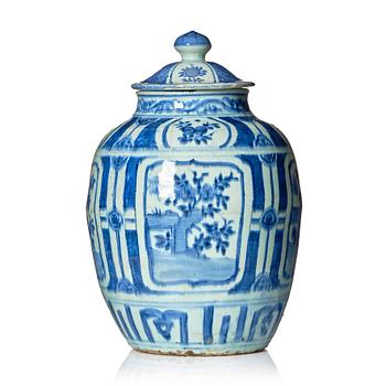 A massive blue and white jar with cover, Ming dynasty, Wanli (1572-1620).