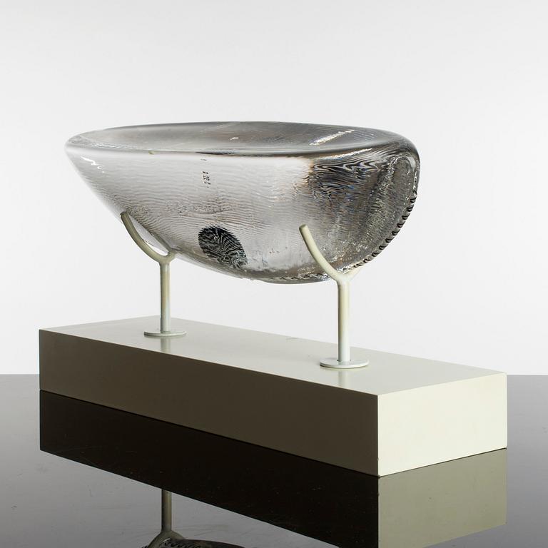 A GLASS SCULPTURE, boat, Bertil Vallien, Kosta Boda.