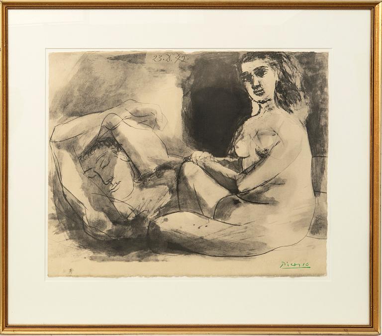 Pablo Picasso, after, "Homme couché et femme assise", from The Double Flute, 1967.