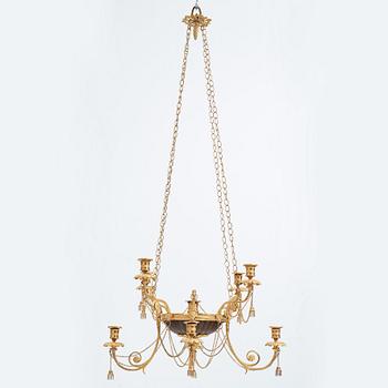 A late Gustavian early 19th century nine-light hanging-lamp.