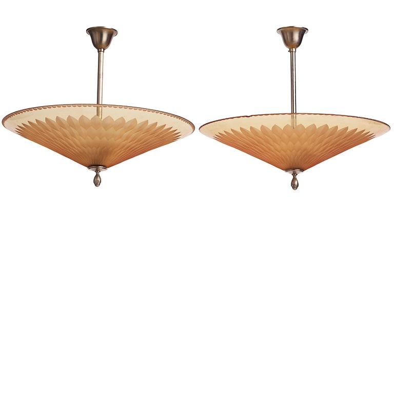 a pair of ceiling lamps, Orrefors & Nordiska Kompaniet, 1920s-30s.