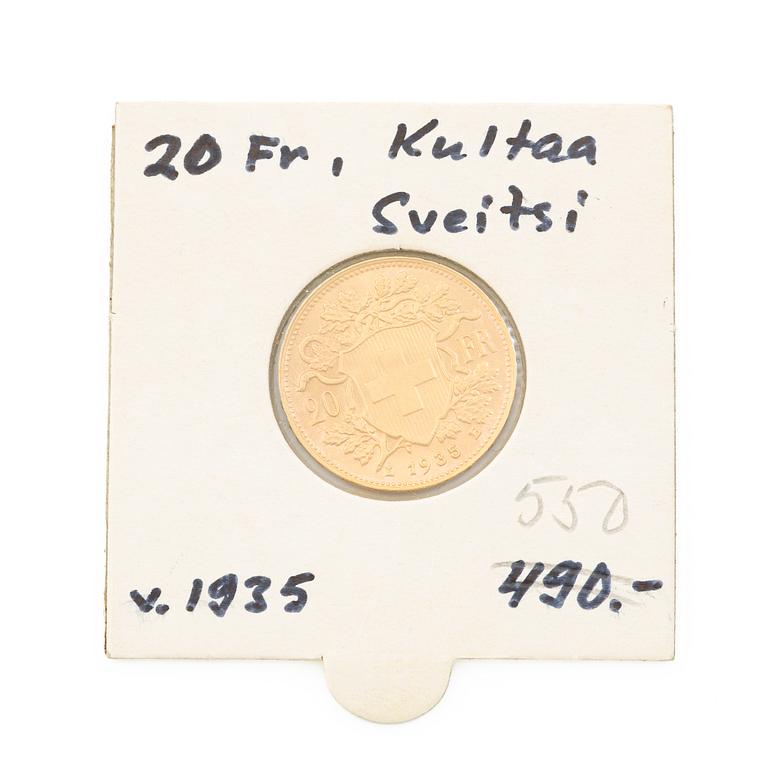 Gold coin, Switzerland, 20 Franc, 1935.