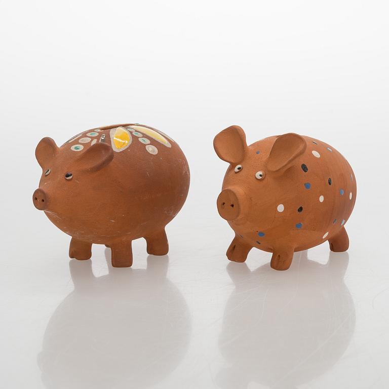 Marita Lybeck, figurines, 8 pcs, red clay, signed ML.