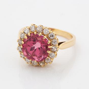 Pink spinel and old-cut diamond ring, French mark, early 1900's.