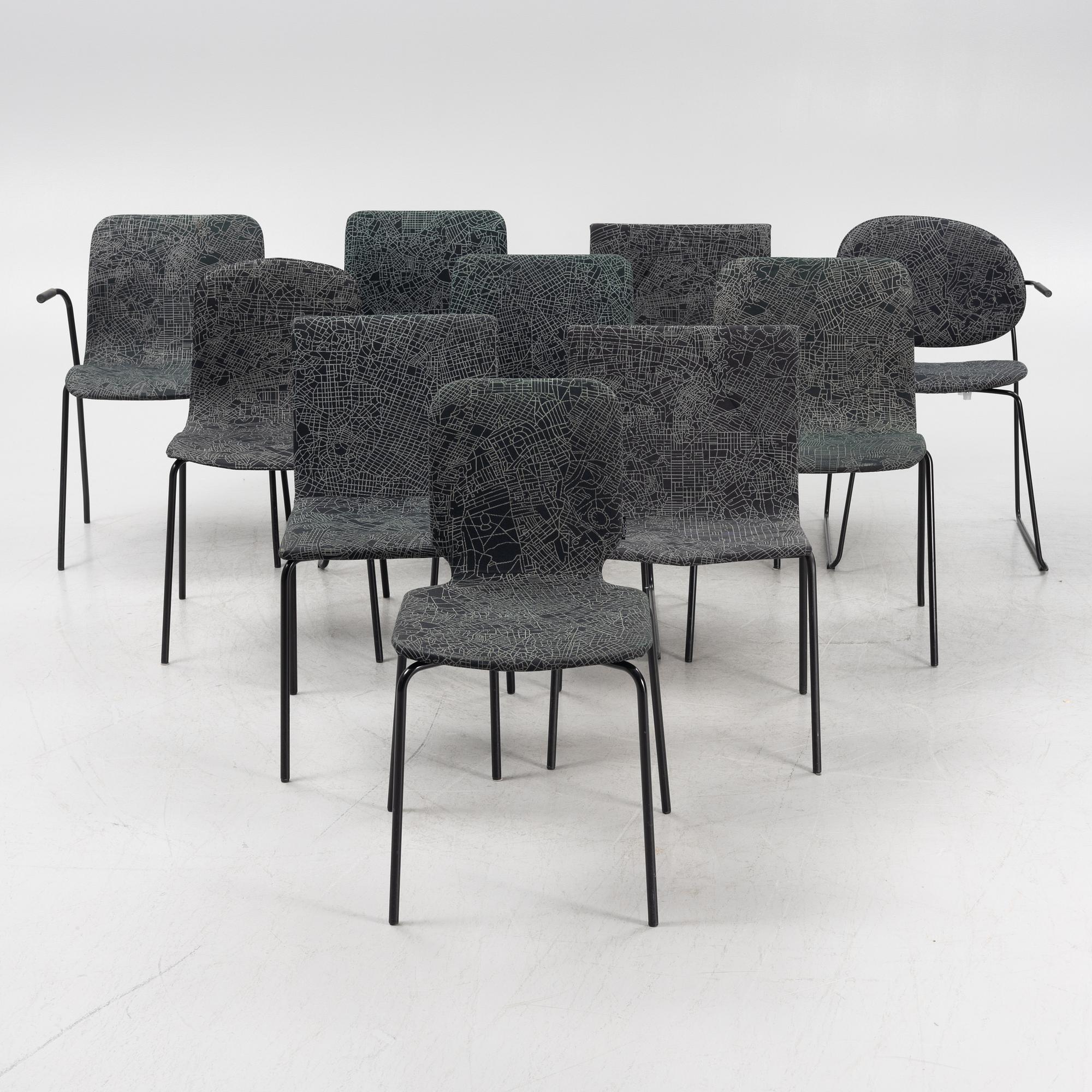 Claesson Koivisto Rune, ten different chairs upholstered with the fabric "Metropolis", 21st century.