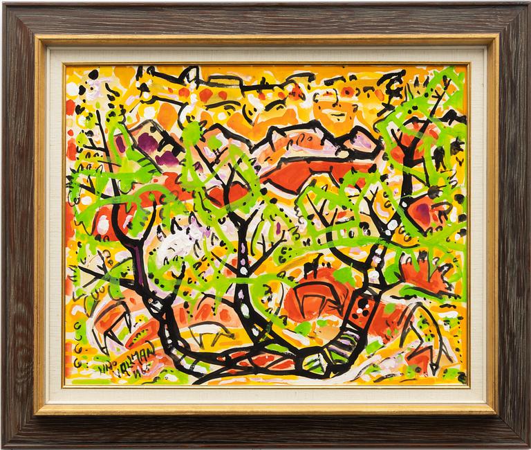 Uno Vallman, Landscape with trees in the foreground.