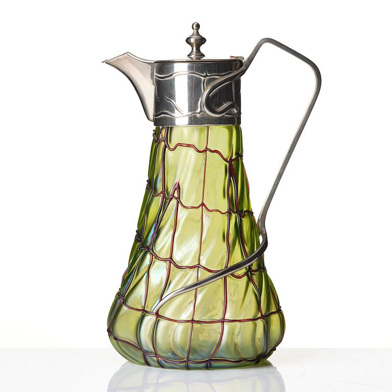 An Art Nouveau glass and metal pitcher, probably Palme König, around 1900.