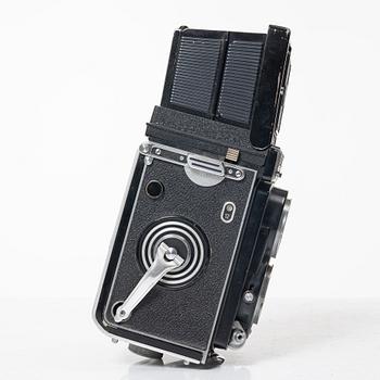 Mellanformatskamera, Rolleiflex, med väska och tillbehör, Franke & Heidecke, 1900-talets mitt, Tyskland.