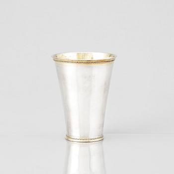 A Swedish 18th century parcel-gilt silver beaker, mark of Johan Caspar Sauer, Stockholm 1715.