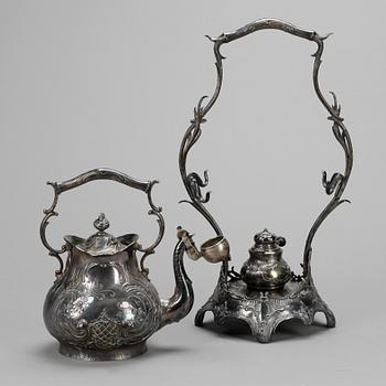 TEKÖK med RECHAUD, 4 delar, nysilver, C G Hallberg, Stockholm, 1800-talets slut.