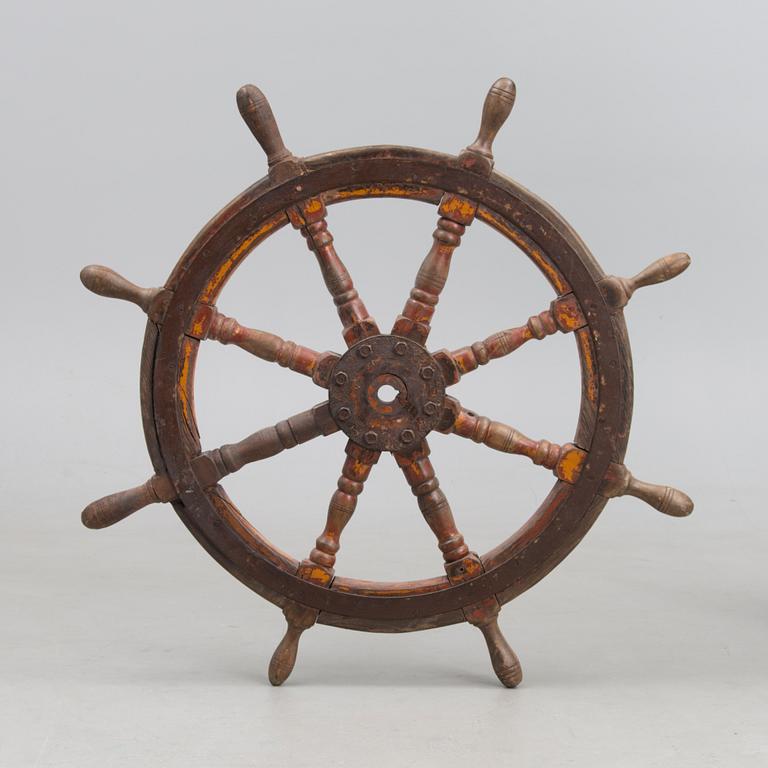 Nautical wooden steering wheel, 20th Century.