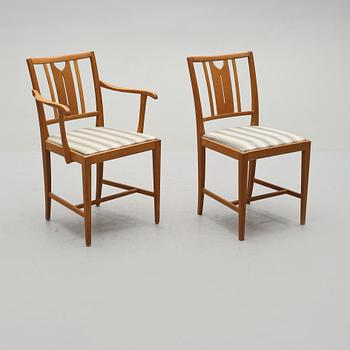 STOLAR, 4 samt KARMSTOL, "Ulfåsa", Carl Malmsten, Bodafors, 1900-talets andra hälft.