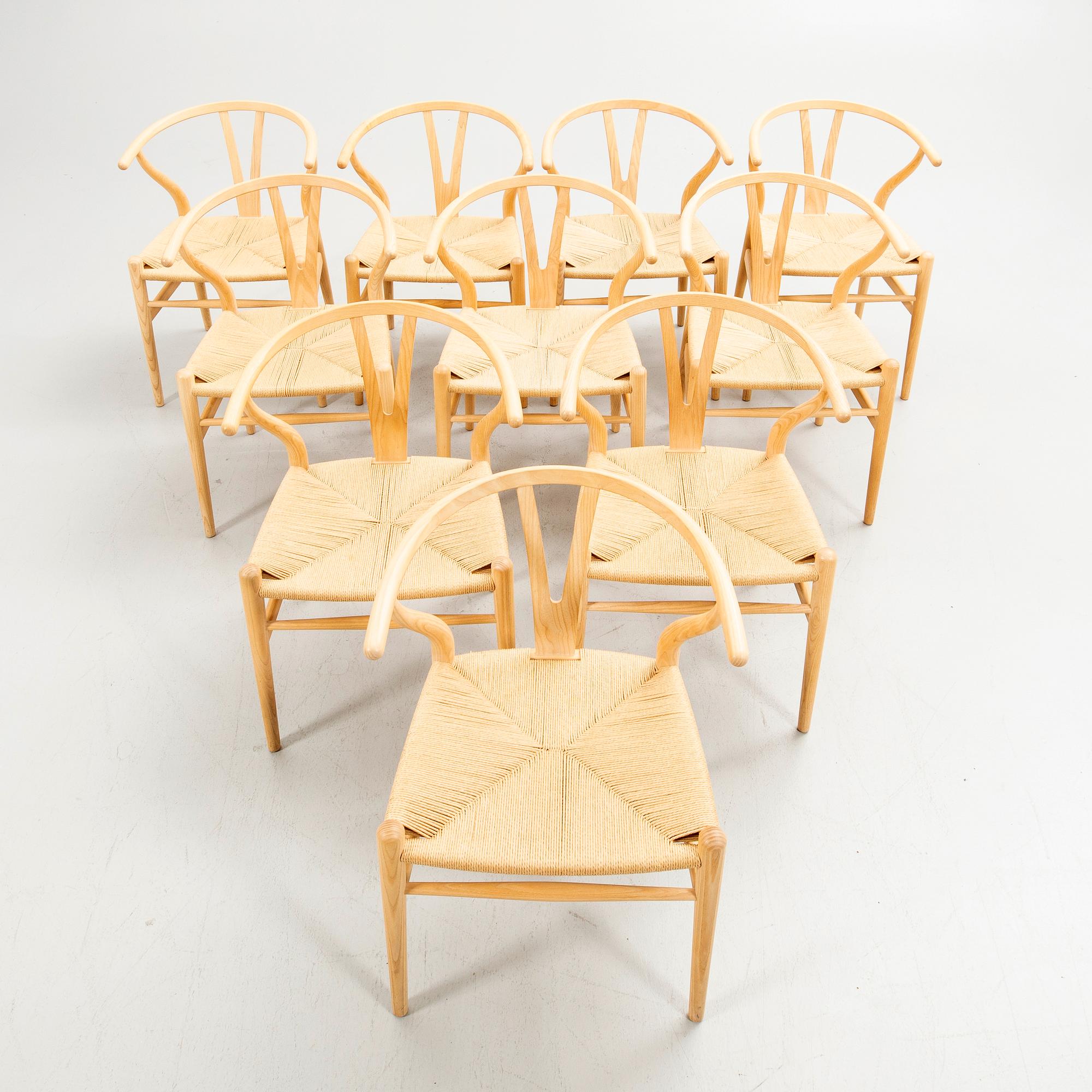 Hans J. Wegner, chairs, 10 pcs, "Y-chair", Carl Hansen & Son, Denmark, modern production.