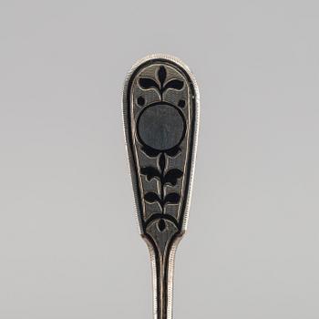 A set of six Russian silver and enamel spoons, around 1900 weight ca 195 gr.