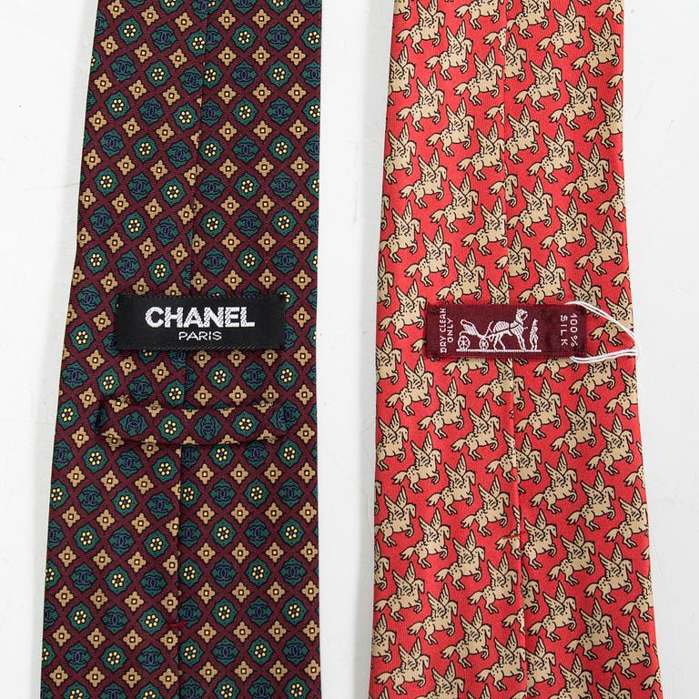 Slipsar, 2 st, Hermès och Chanel.