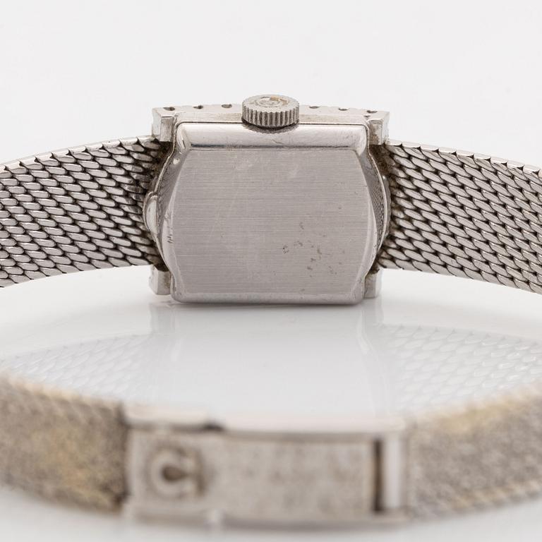 Omega, armbandsur, 18K vitguld med briljantslipade diamanter.