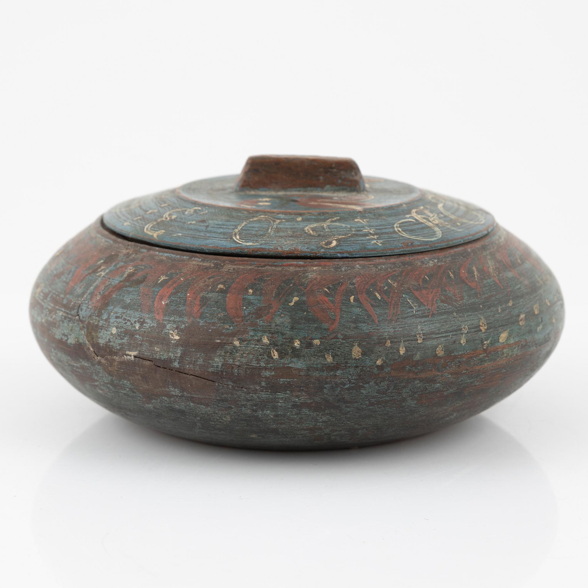 Skruvask samt ask med lock, allmoge, 17/1800-tal.