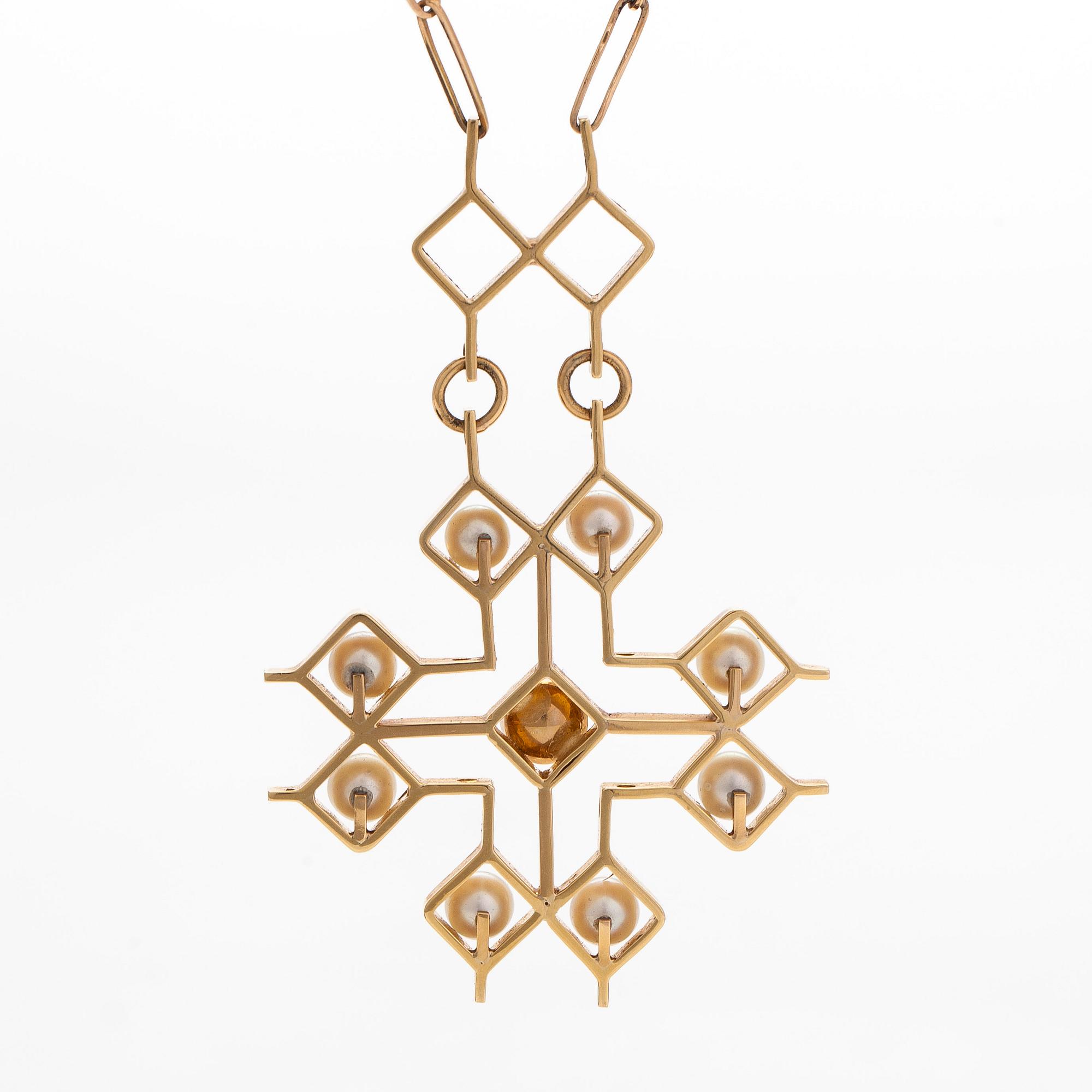 Hänge, 18K guld med odlade pärlor, samt kedja, 14K guld.