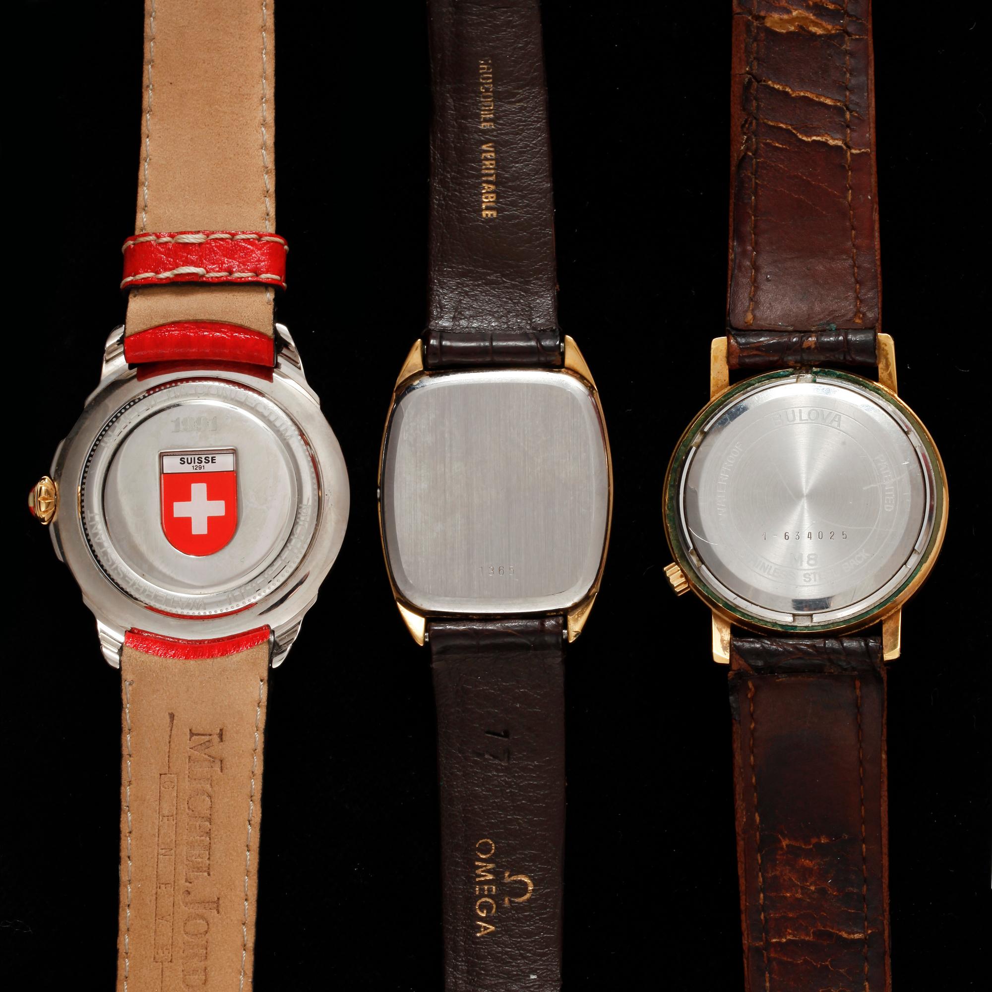 ARMBANDSUR, 3 st, Omega, Bulova och Michel Jordi.