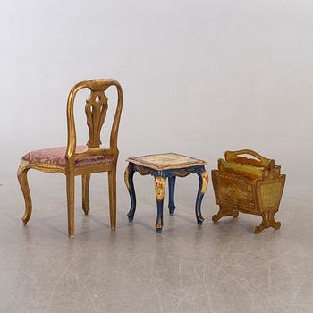 A chair, table/stool and newspaper holder, mid 20th century, Paoletti, Firenze Italy.