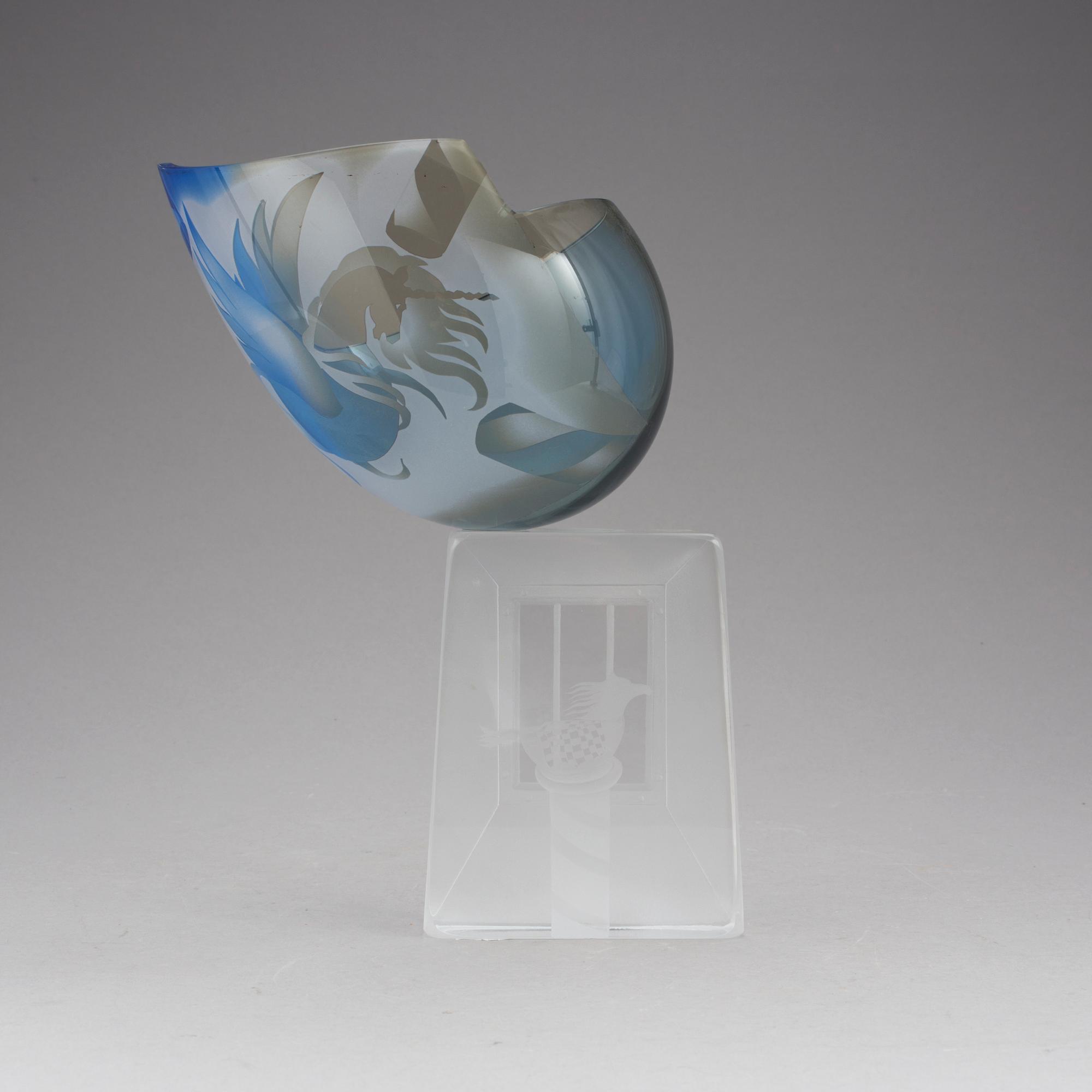 SKULPTUR, glas. Kjell Engman, Kosta Boda 1988, unik.