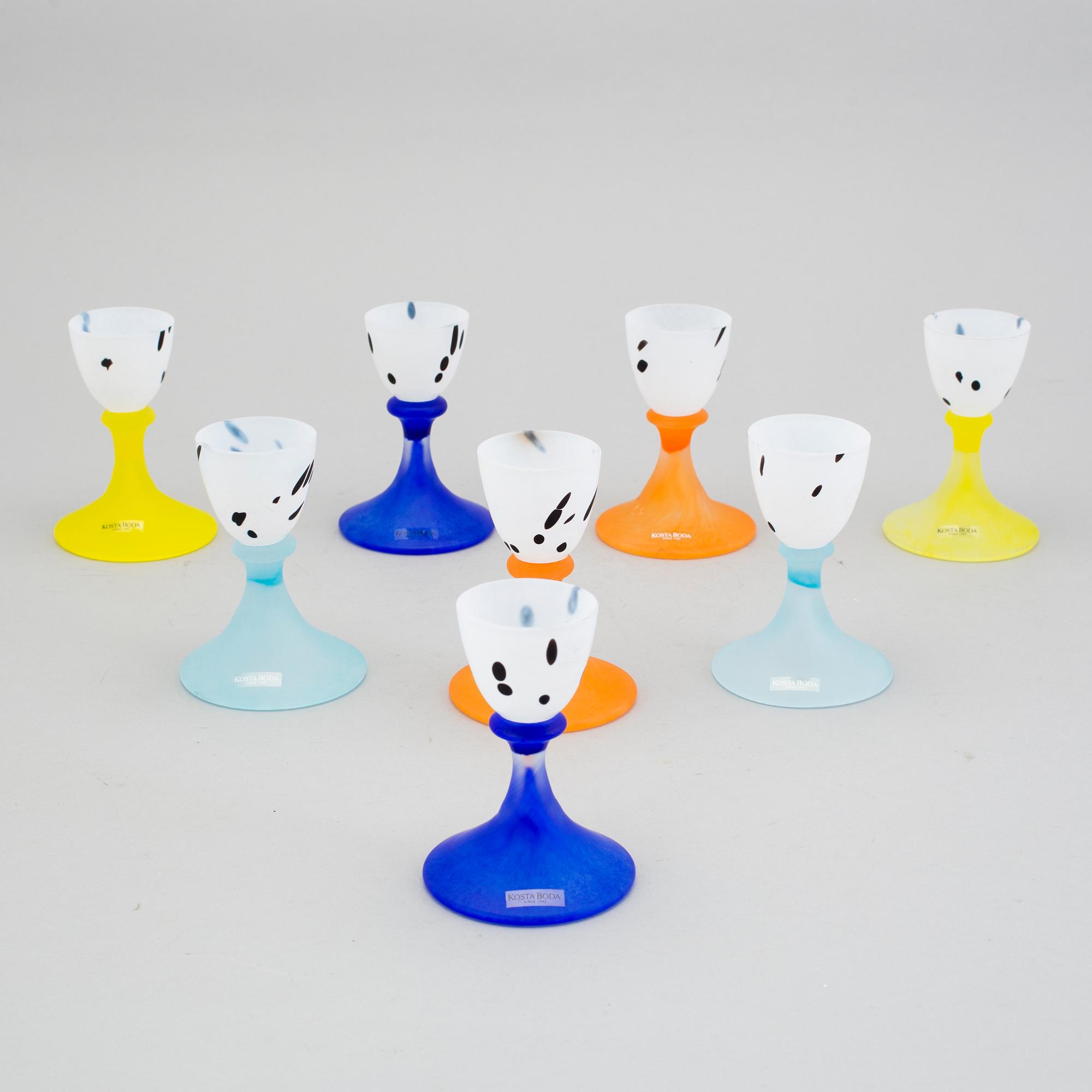 Eight GUNNEL SAHLIN glass egg cups from Kosta Boda.